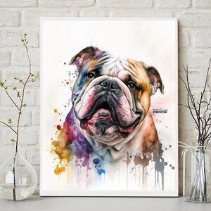 8x10 English Bulldog Dog‎ Portrait Best Friend Watercolor Oil Painting Art Print